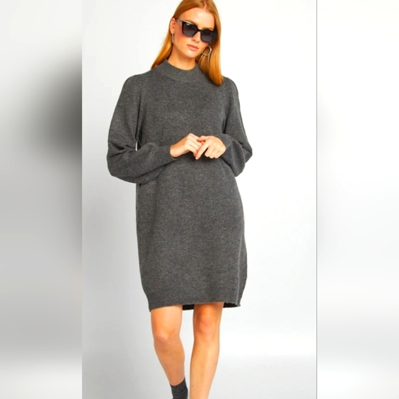 Prologue Gray Knit Ballon Sleeve Crewneck Sweater Dress Size Medium NWT - Picture 1 of 8